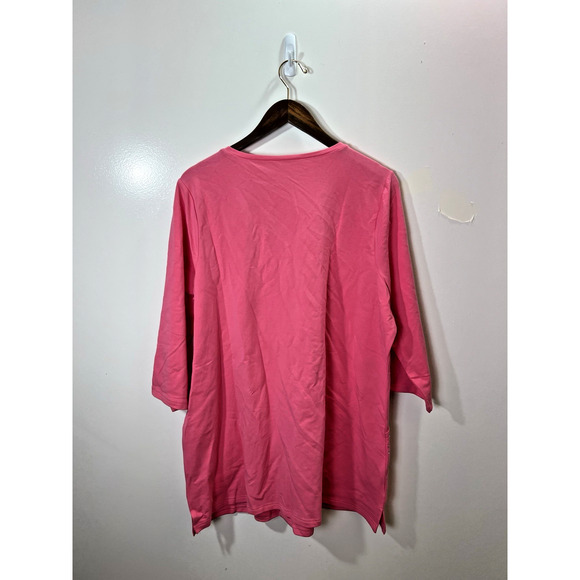 Quacker Factory Women’s Shirt Size 1X Pink NWTS Beaded Gems Pockets Casual Comfy - Picture 2 of 8